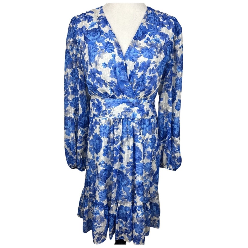 Alex Marie Blue Floral Metallic Lurex Cottagecore Romantic Dress Womens Size 14